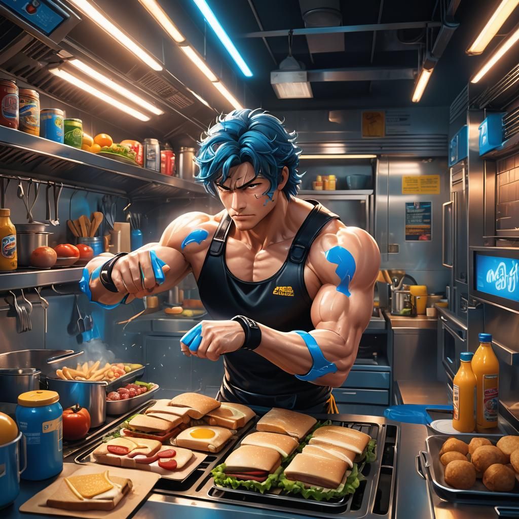 Wrestler Cooks Arms for Subway: Neon-Lit 3D Animation