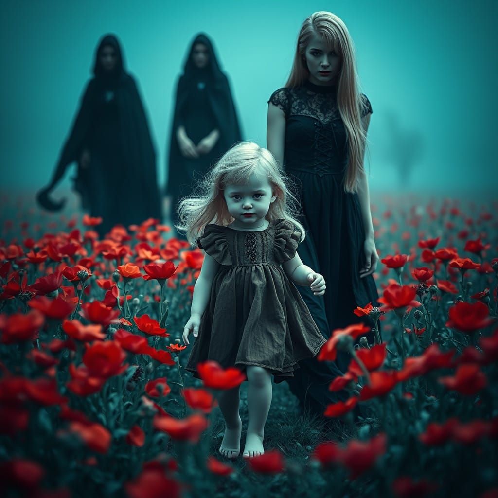 Ethereal Gothic Beauty in Crimson Bloom