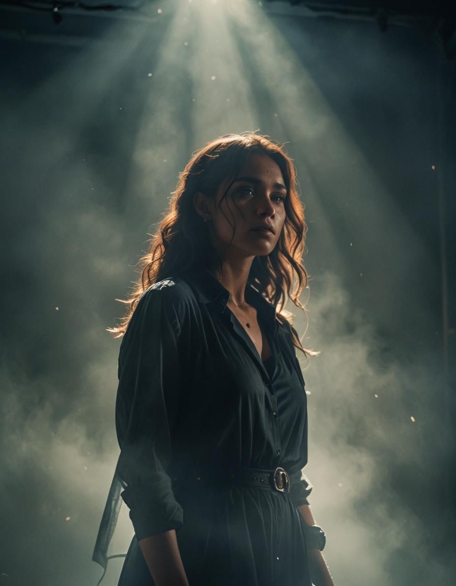 Moody Singer in Misty Spotlight, Cinematic Film Still