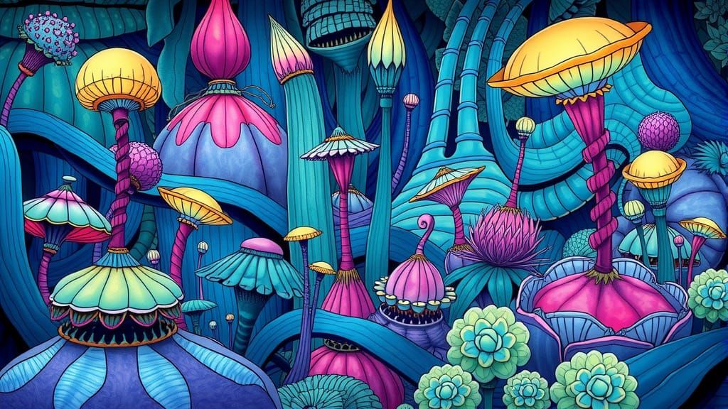 Surreal Botanical Garden in Moebius Style