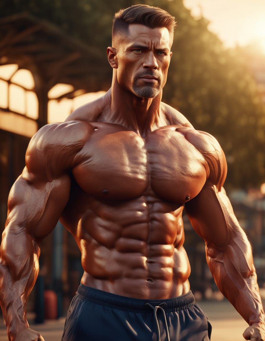 Muscular Man Portrait in Golden Hour Lighting