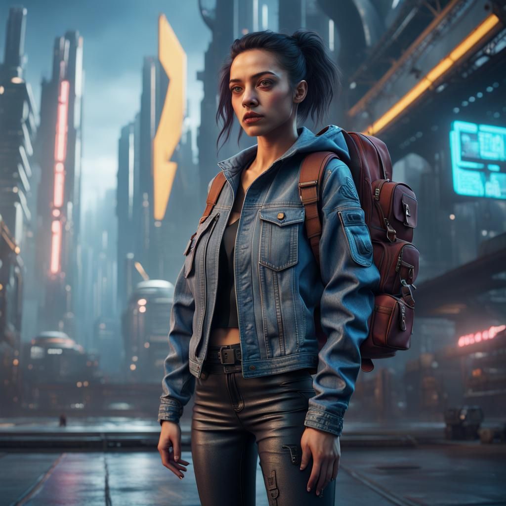 Cyberpunk Girl in Futuristic Cityscape