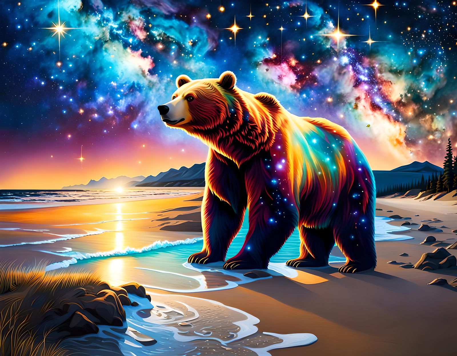 Spectacular Starry Night Sky Over Beach Landscape