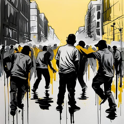 Energetic Breakdancers in a Fantastic Cityscape