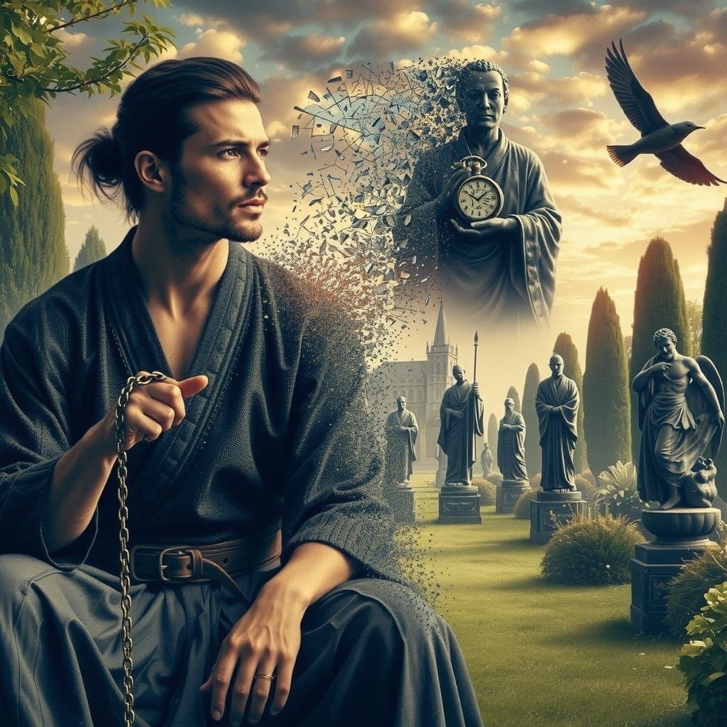 Samurai Lost in Timeless Gothic Garden