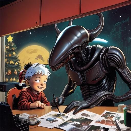 Xenomorph Christmas with Calvin and Hobbes