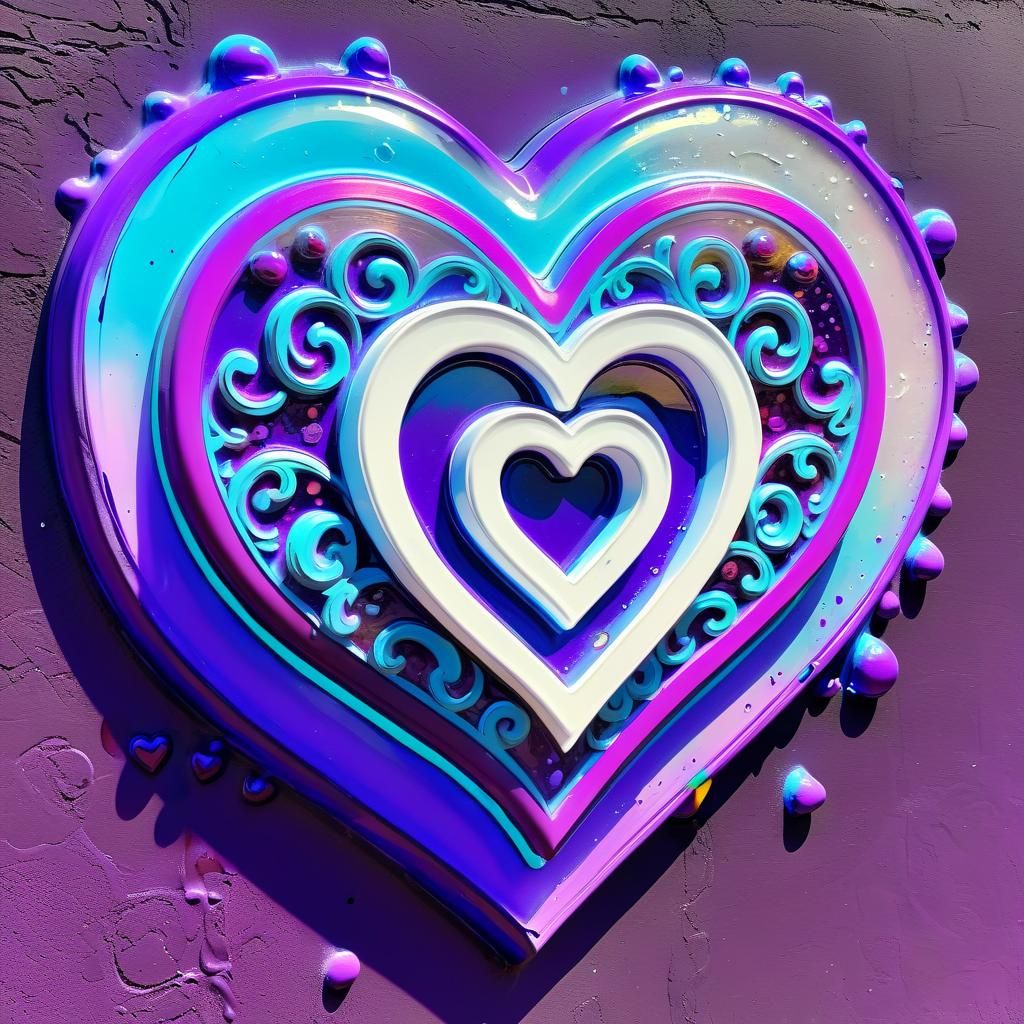 Glowing Glass Heart with Number in Street Art Style