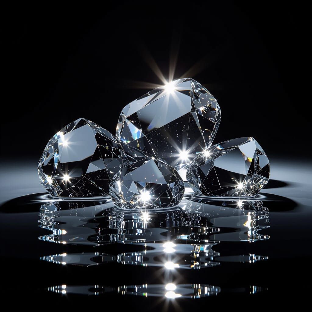Glass Rocks on Reflecting Water Under Spotlight