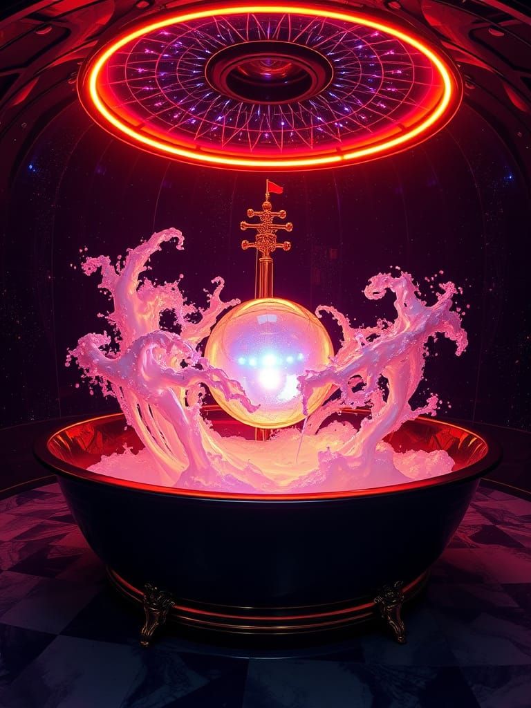 Bioluminescent Pearl in Futuristic Submarine Dreamscape