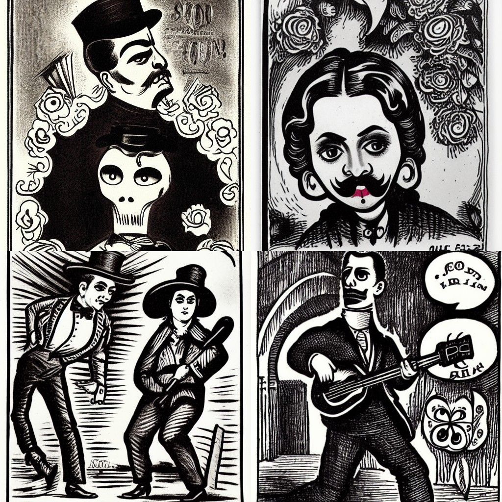 Vintage Calavera Illustration in Posada Style