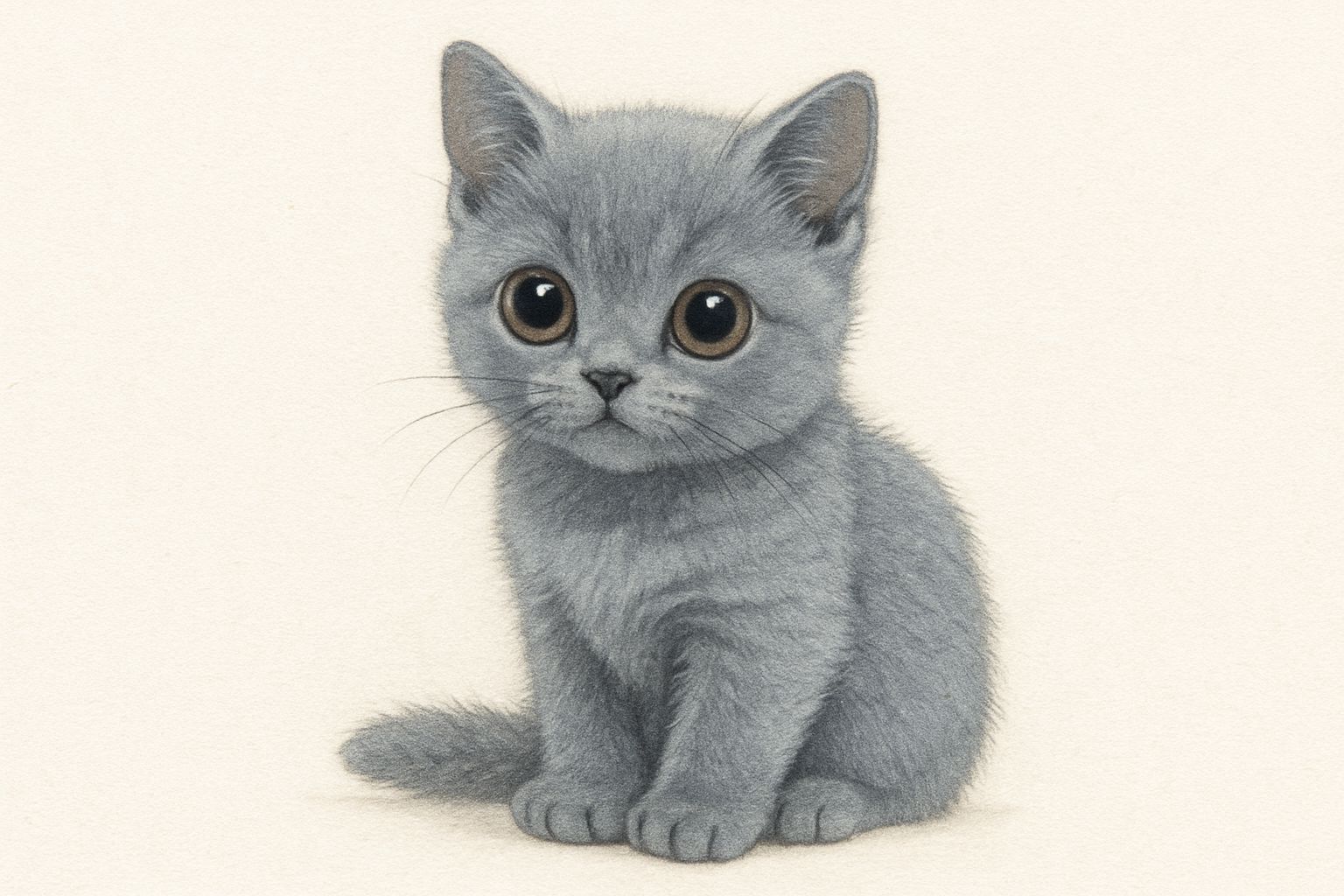 Realistic Japanese Drawing of a British Blue Cat