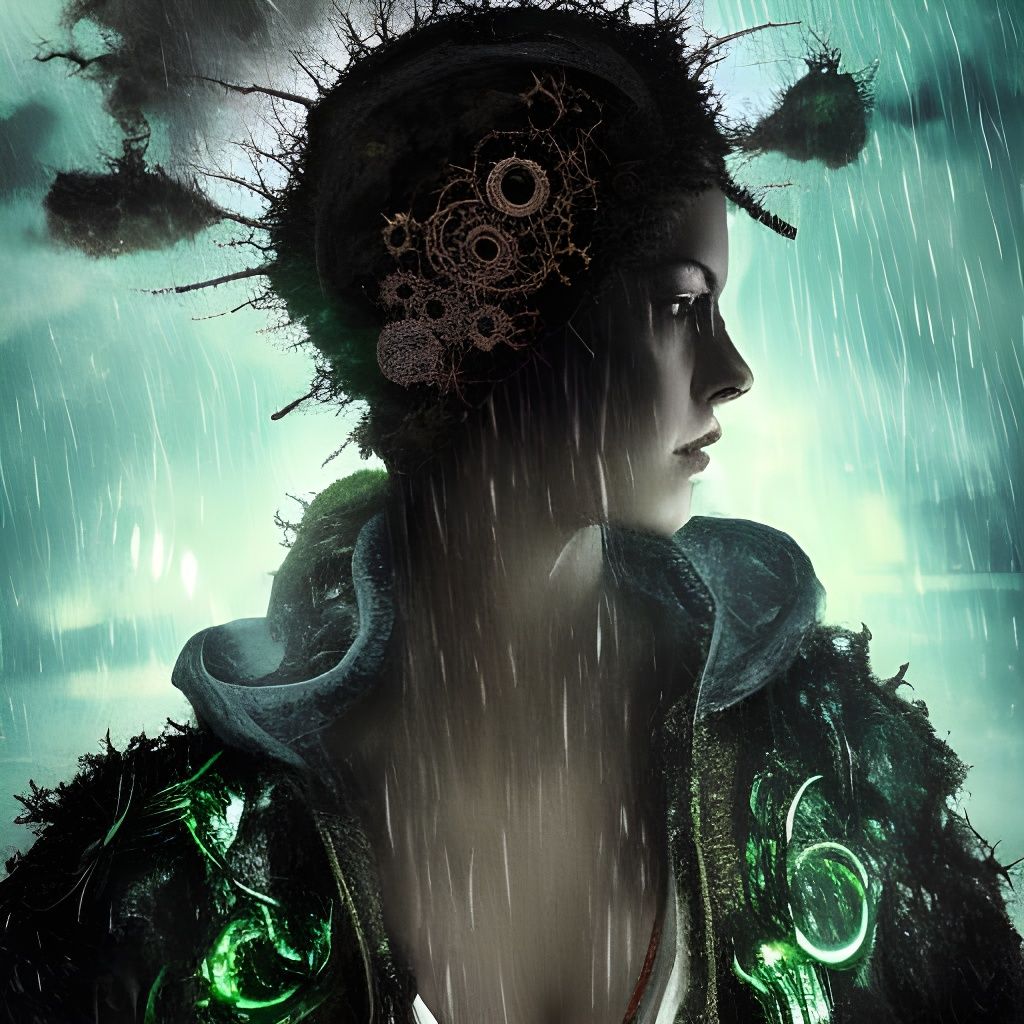 Biohazard Woman Portrait in Ink Art Style