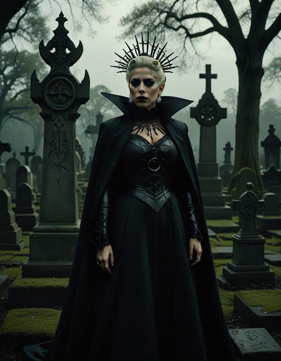 Gothic Lady Gaga Reigns in Alien Cemetery of Mysterious Vood...