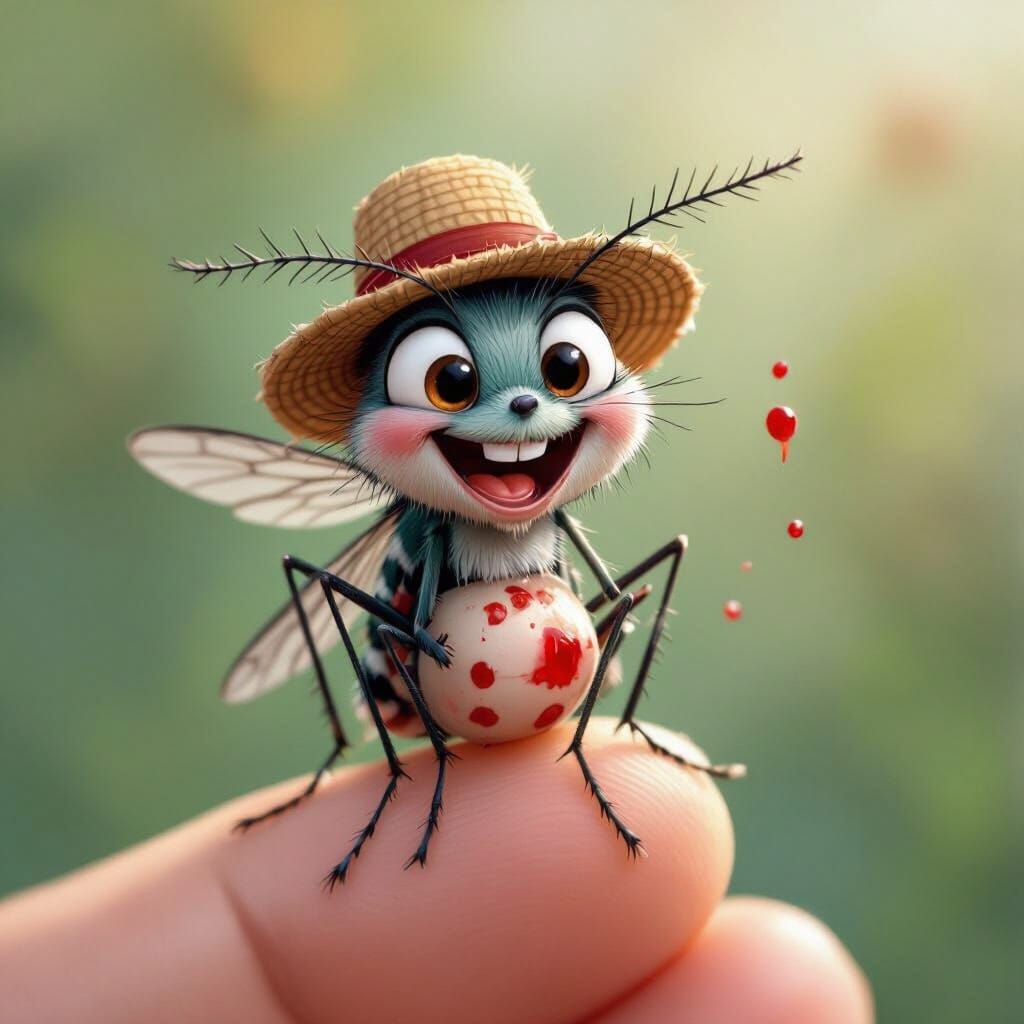 Cheerful Mosquito with Hat, Disney-Pixar Style
