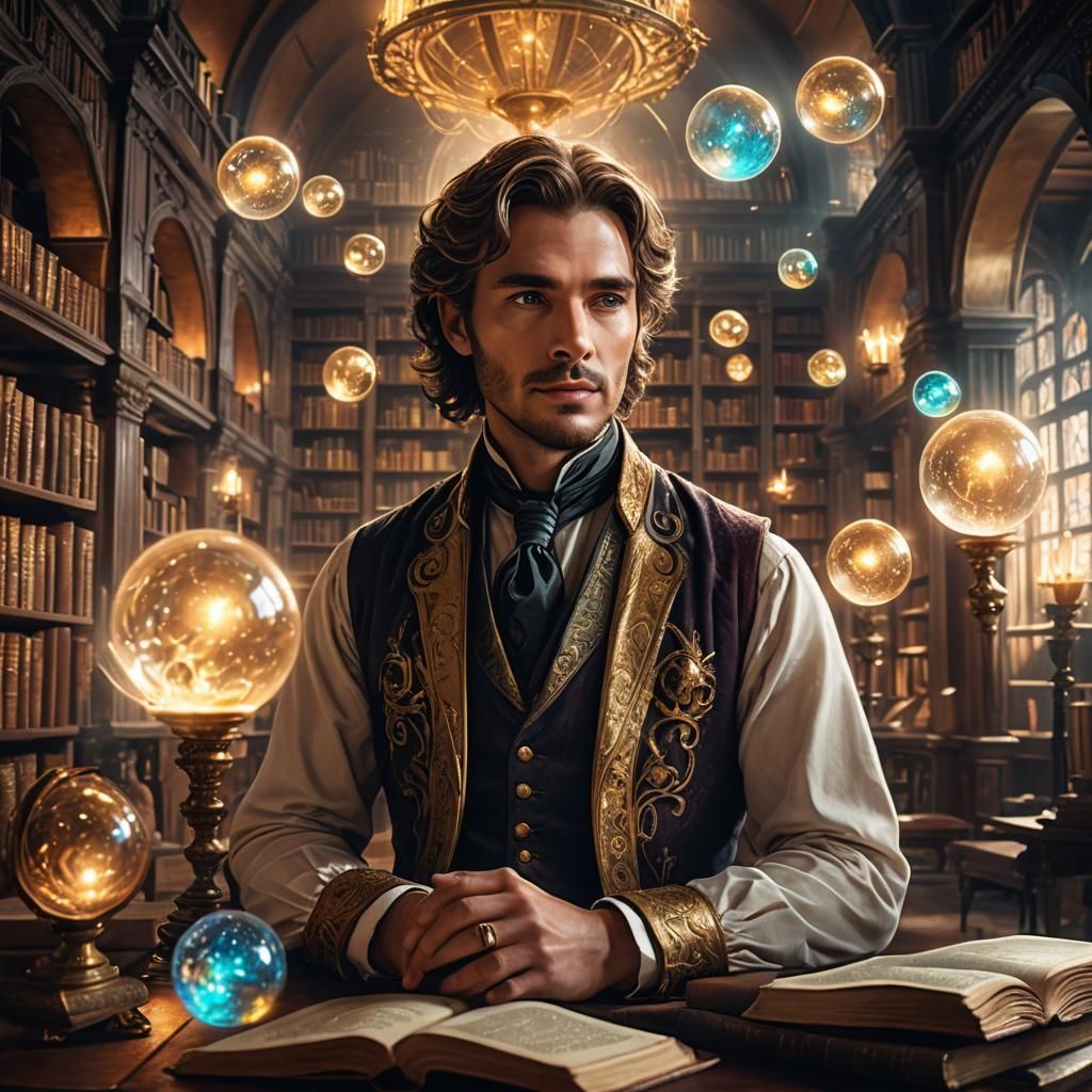 Copywriter in Mystical Library: Fantasy Art