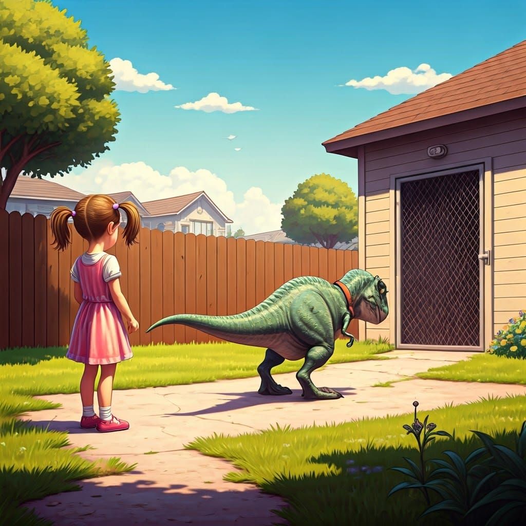 Girl Sends Sad T-Rex to Kennel: Rockwell Meets Miyazaki