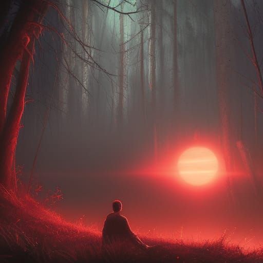 Horrific Red-Eyed Demon in Dark Fantasy Landscape