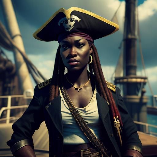 Epic African Female Pirate on Ship