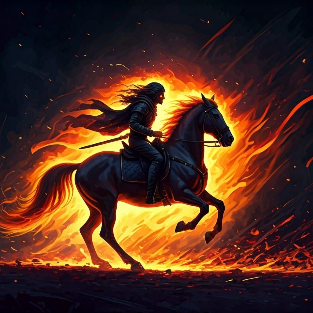 Fiery Horse Rider Silhouette in Dynamic Splash Art