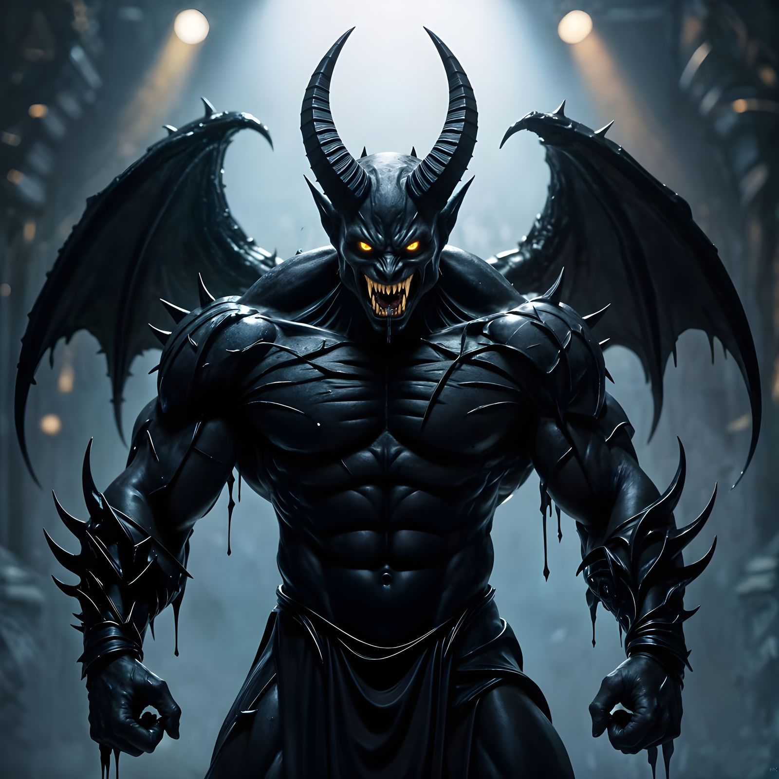 Muscular Obsidian Demon in Dramatic Studio Lighting