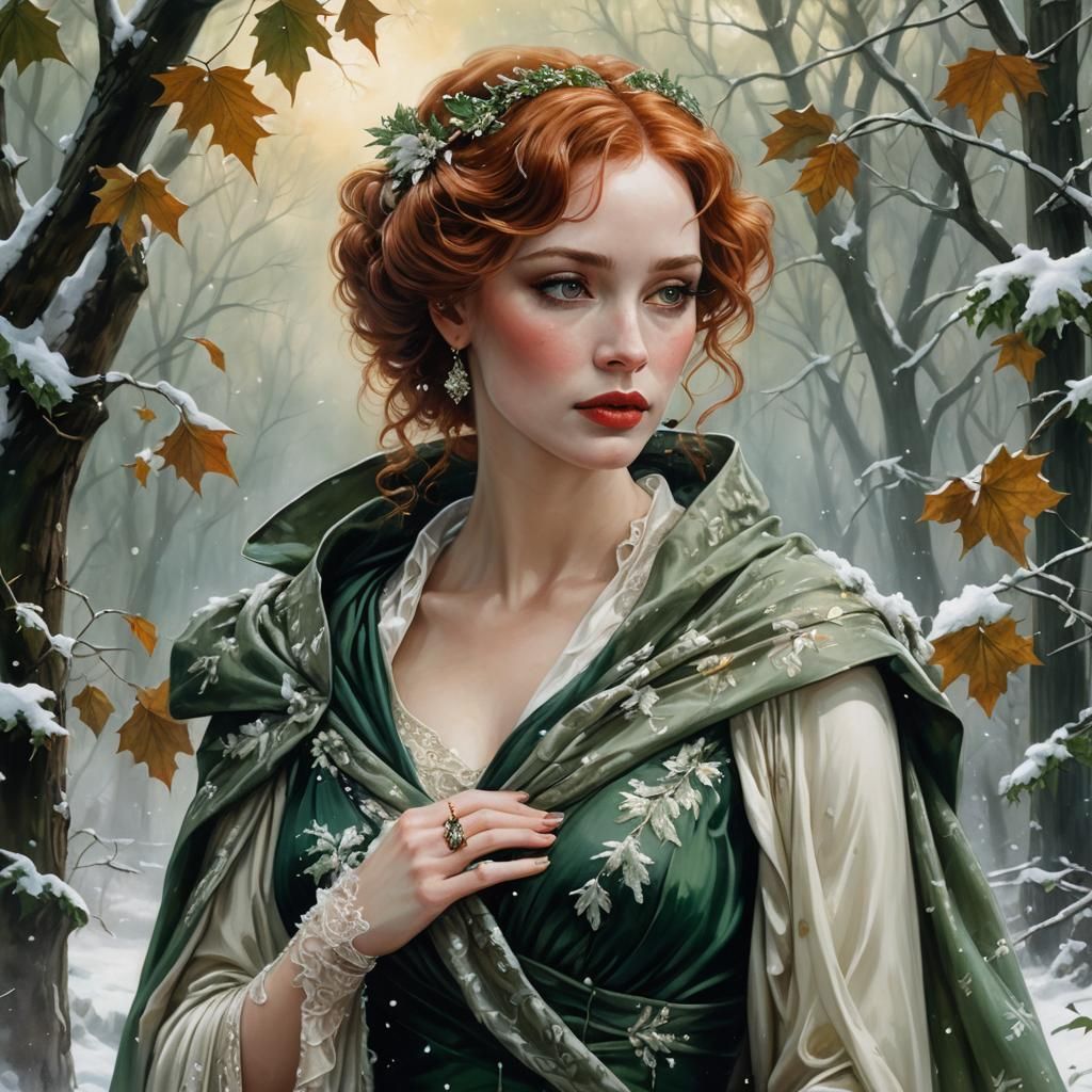 Melancholic Mythical Lady in Art Deco Portrait