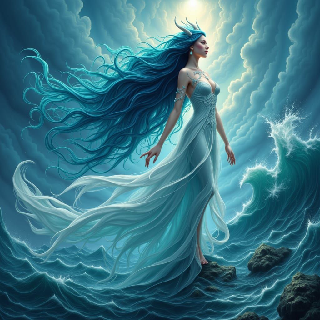 Ethereal Ocean Goddess Commanding the Sea