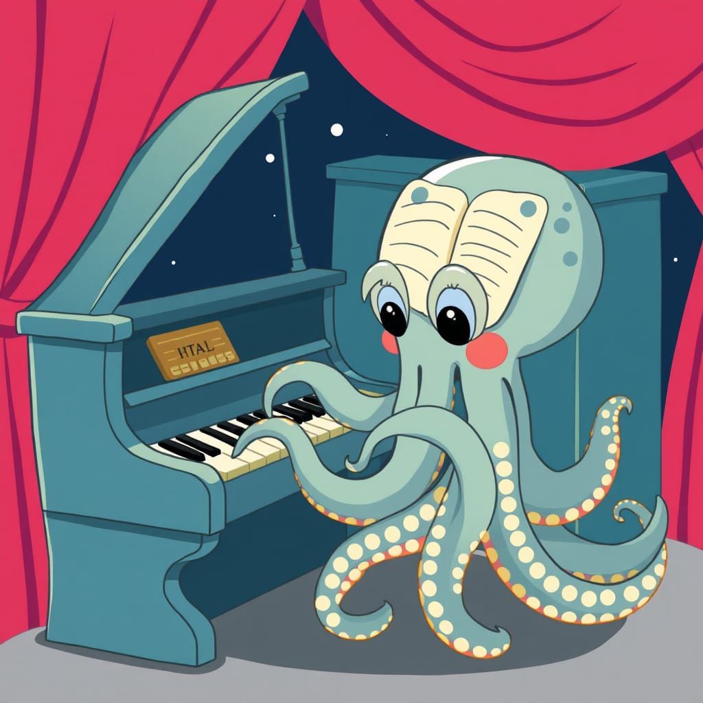 Cartoon Octopus Plays Piano