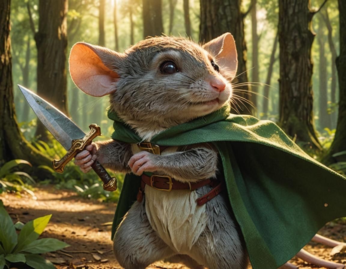 Brave Mouse Knight in Forest, Anime Art Style