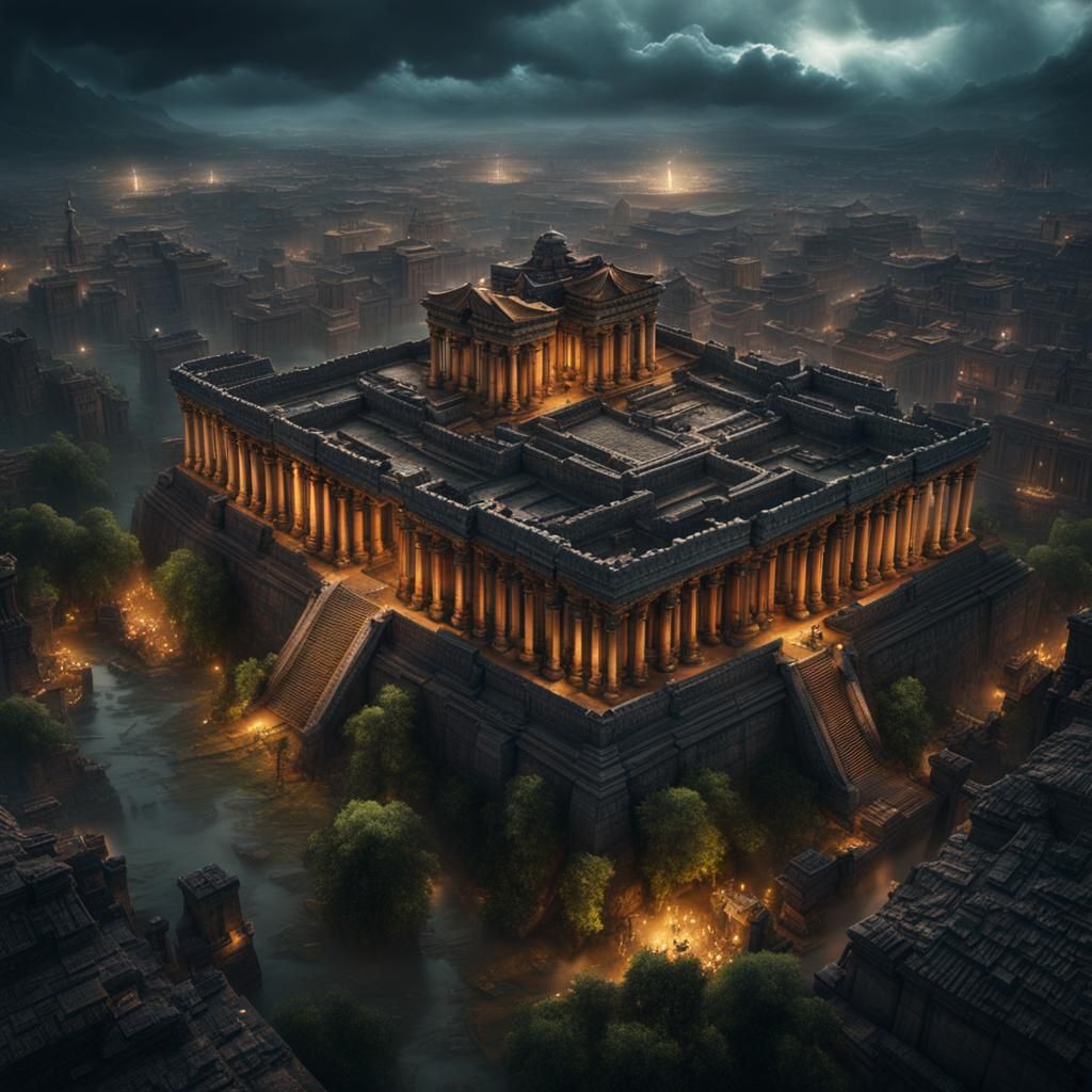Dramatic Drone Shot of Ancient City in Storm
