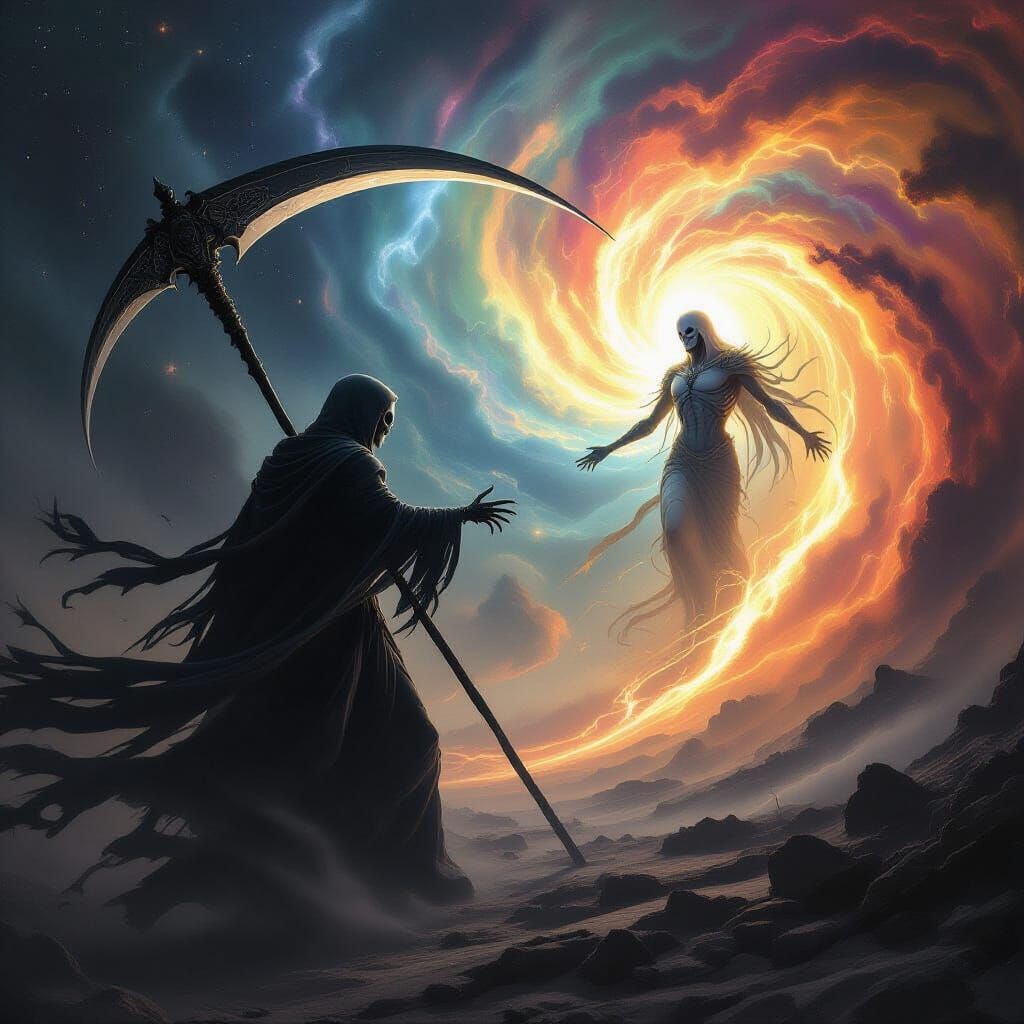 Grim Reaper Chases God of Creation in Collapsing Universe