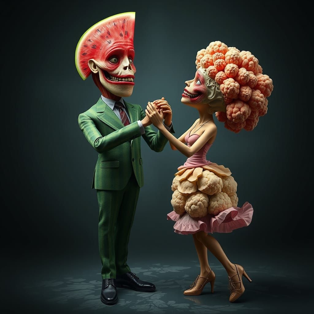 Anthropomorphic Watermelon and Cauliflower Tango
