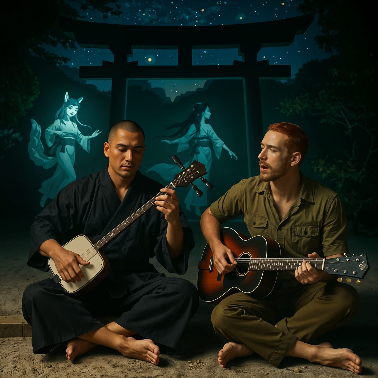 Samurai & Explorer Jamming in Zen Garden