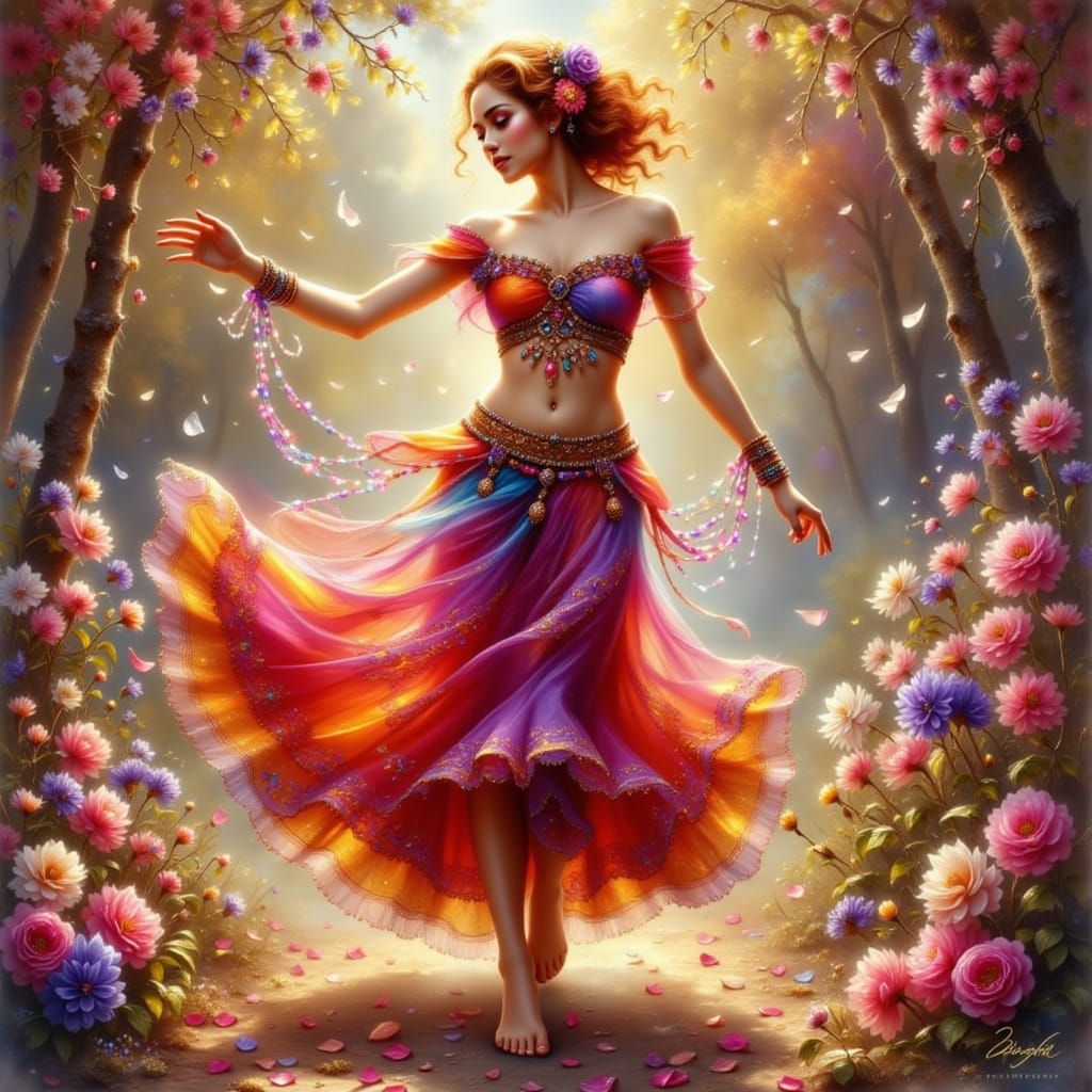 Vibrant Gypsy Dancer in Dynamic Pose, Anime Style