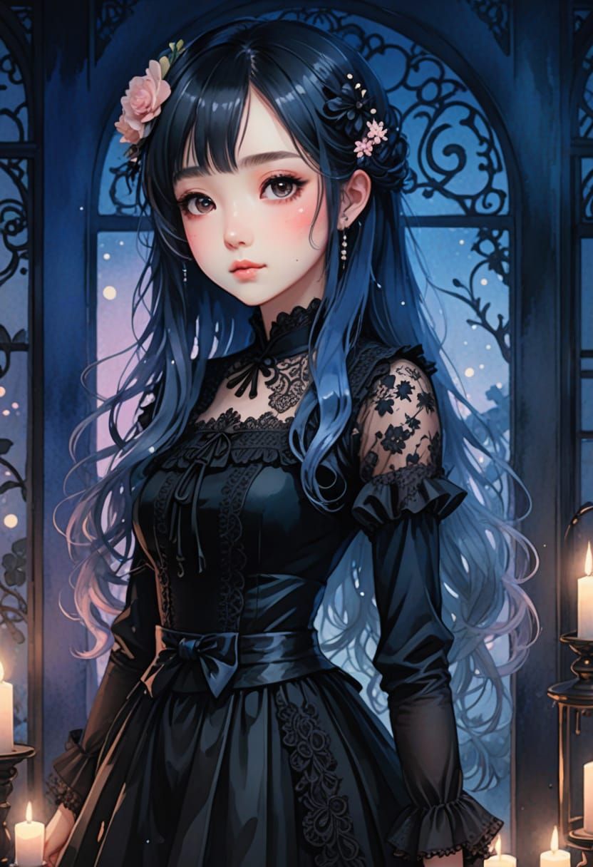 Shy Anime Girl in Cozy Candlelit Ambiance