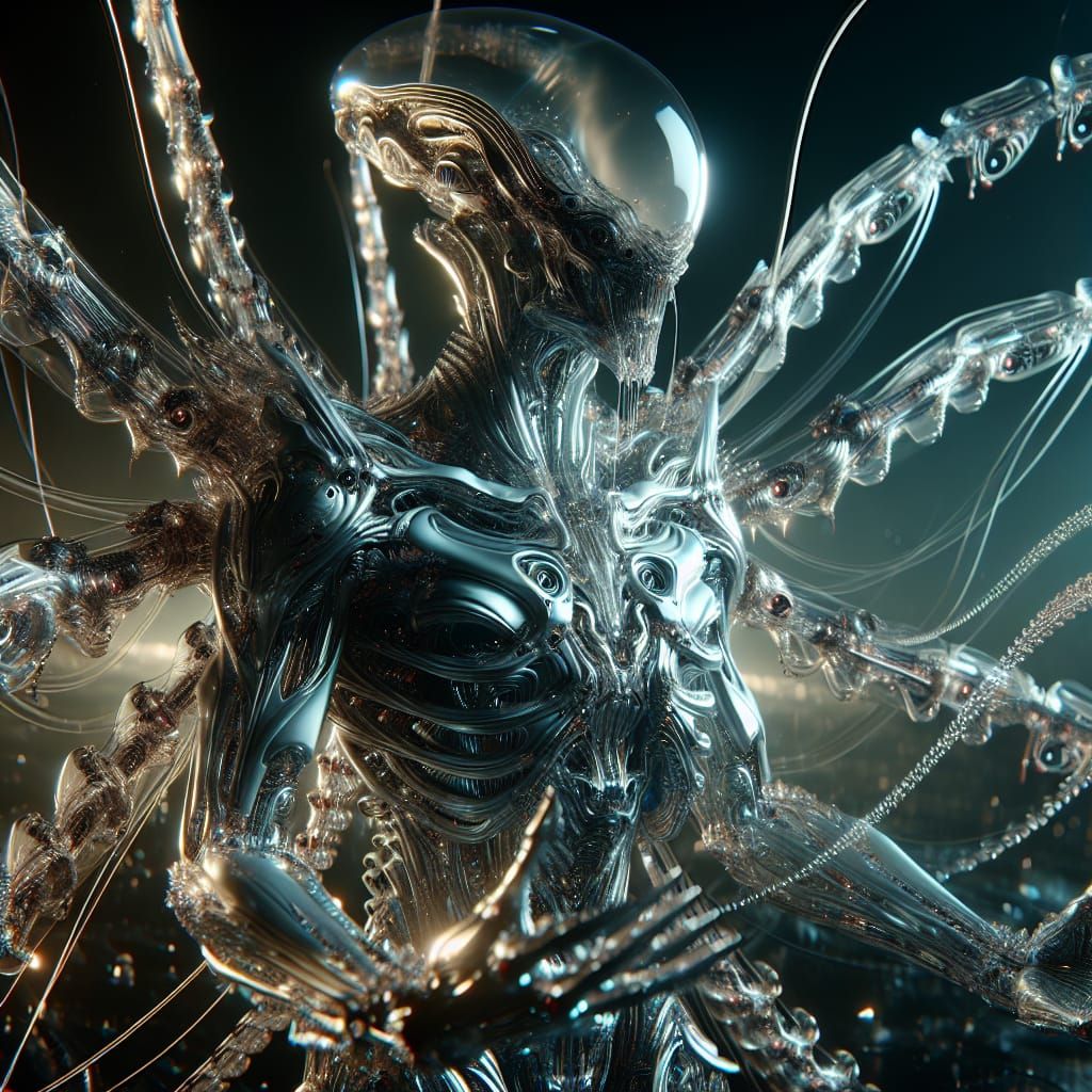 Futuristic Xenomorph Biomorph with Translucent Skin