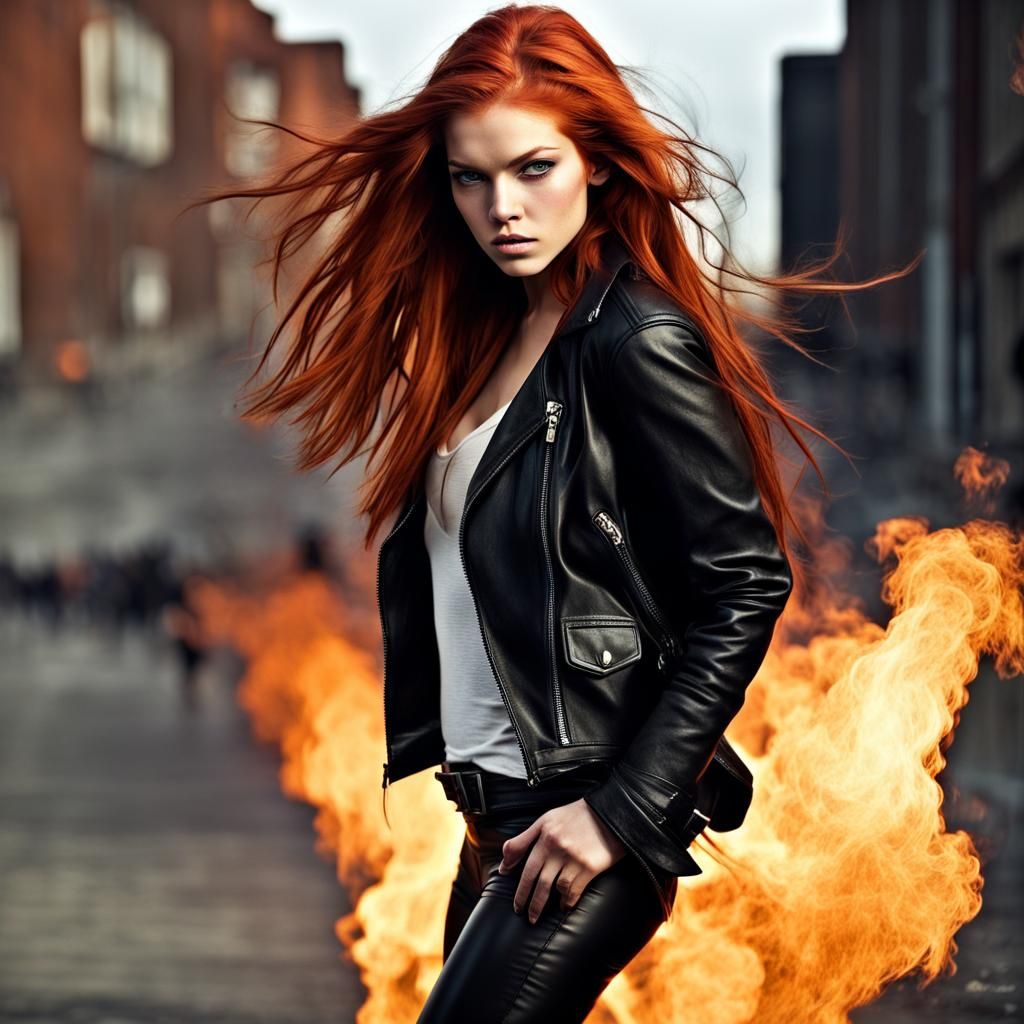 Fiery Beauty Amidst Destruction in Hyperrealistic Style