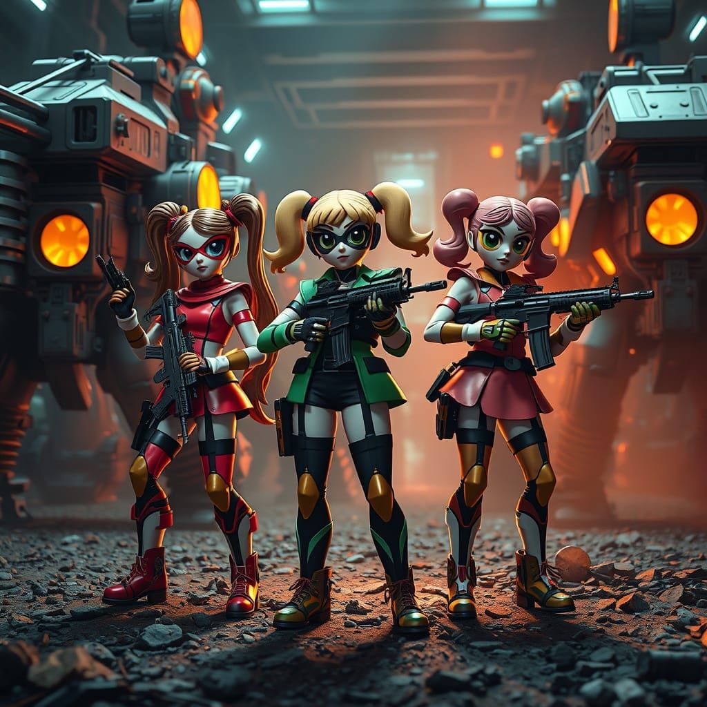 Powerpuff Girls as Sci-Fi Heroes with M416s