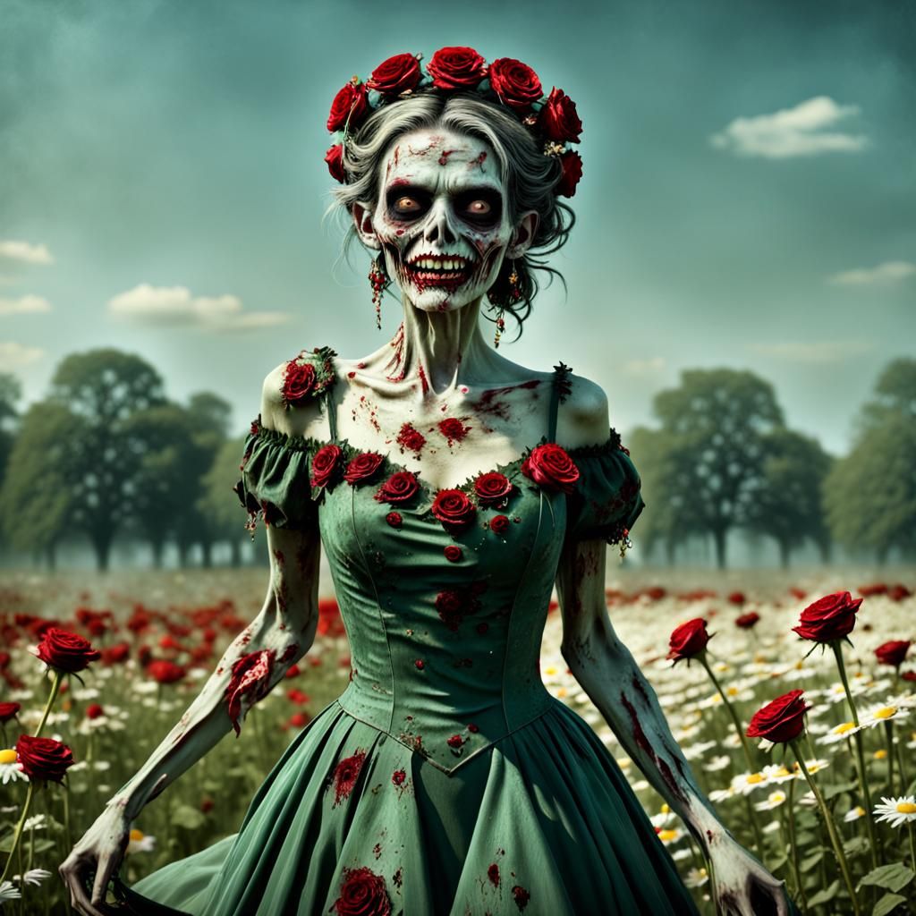 Zombie Dances in Daisy Field: Photorealistic Image