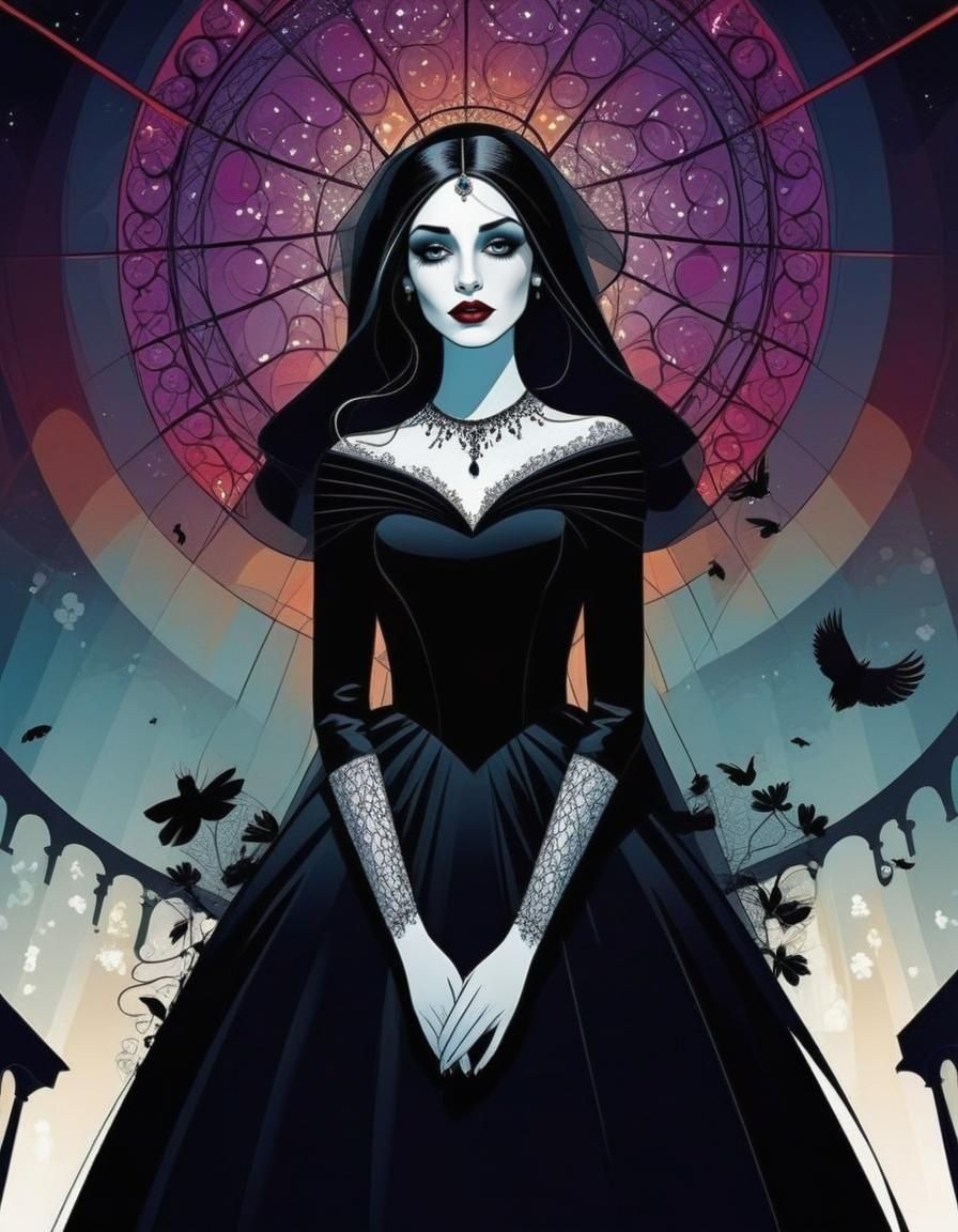 Gothic Bride in Colorful Web Comic Style