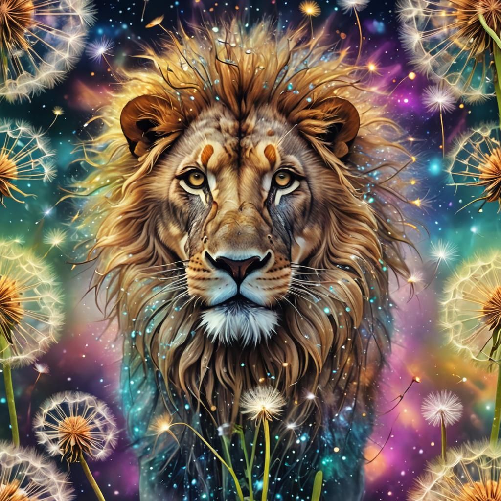 Lion-Headed Dandelion in Cosmic Holographic Style