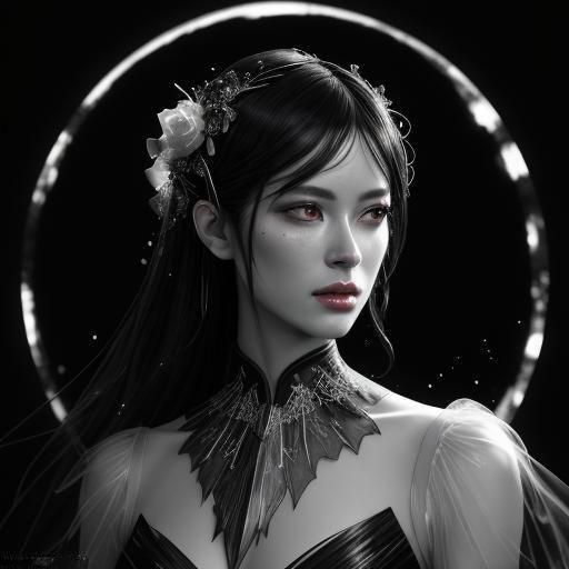 Ethereal Girl by Pond Under Moonlight