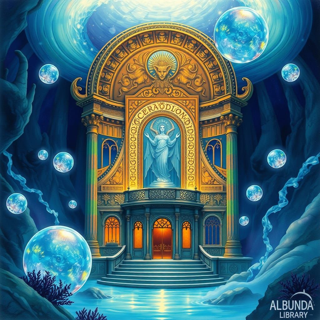 Atlantid Library in Mystical Grandeur with Swirling Bubbles ...