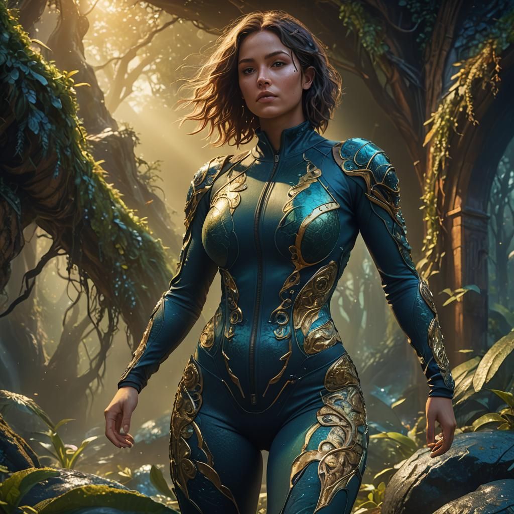 Pregnant Woman in Fantasy Landscape, Digital Art