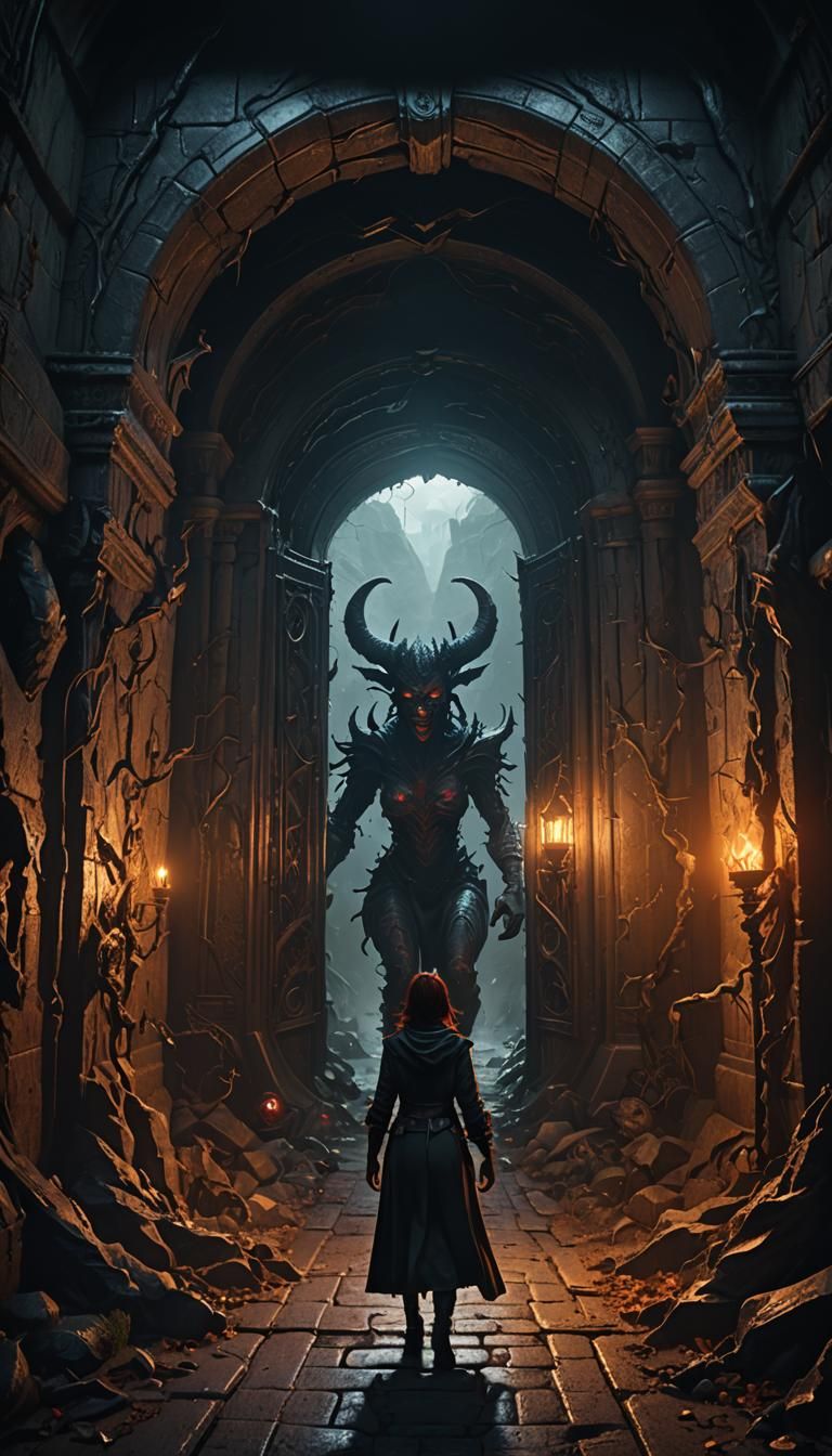 Eerie Tunnel: Woman and Demon in Fantasy Art