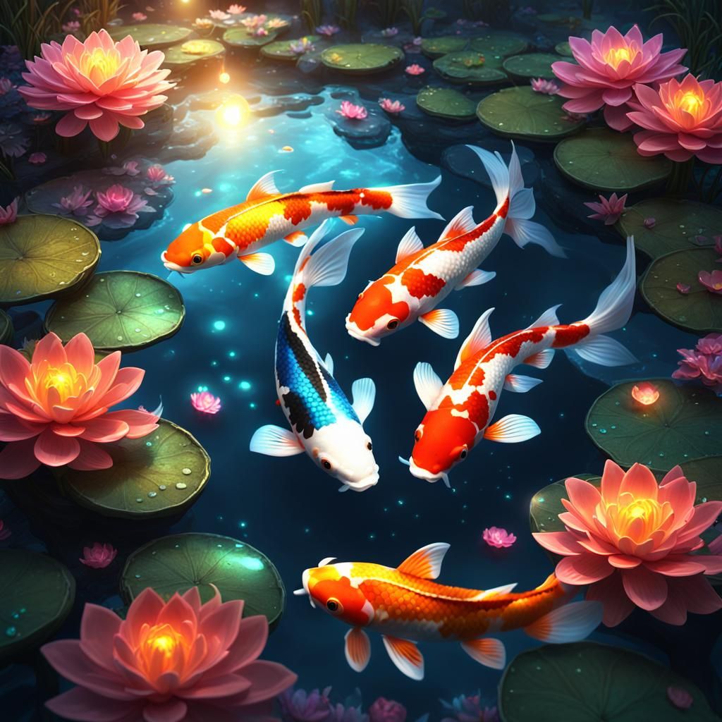 Glowing Koi Fish in a Magical Pond