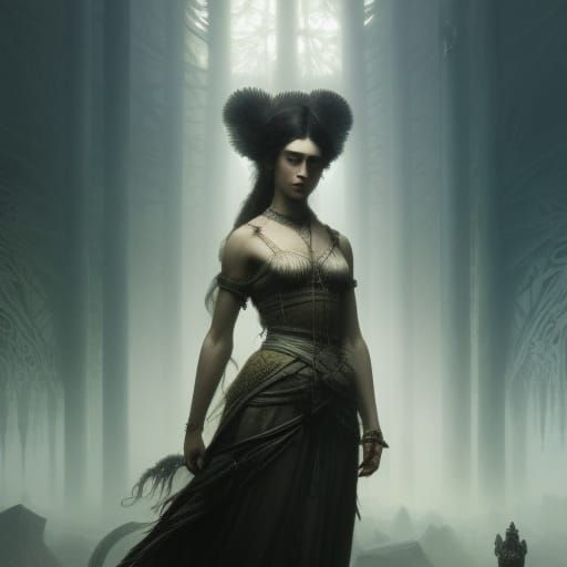 Ethereal Native American Princess Portrait in Art Nouveau St...