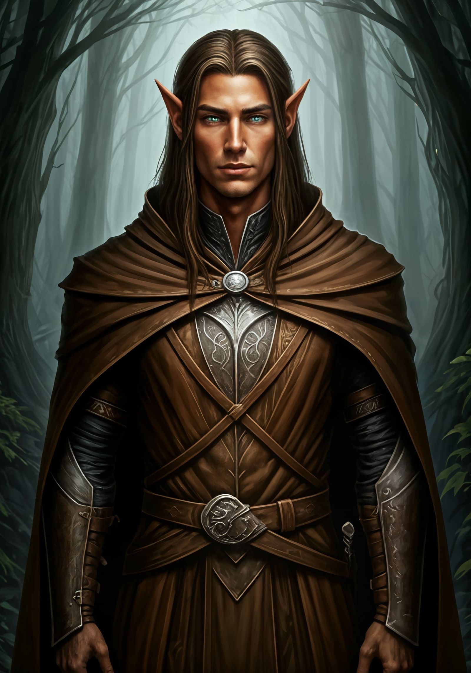 Wood Elf Cleric in Forest, Oil Painting