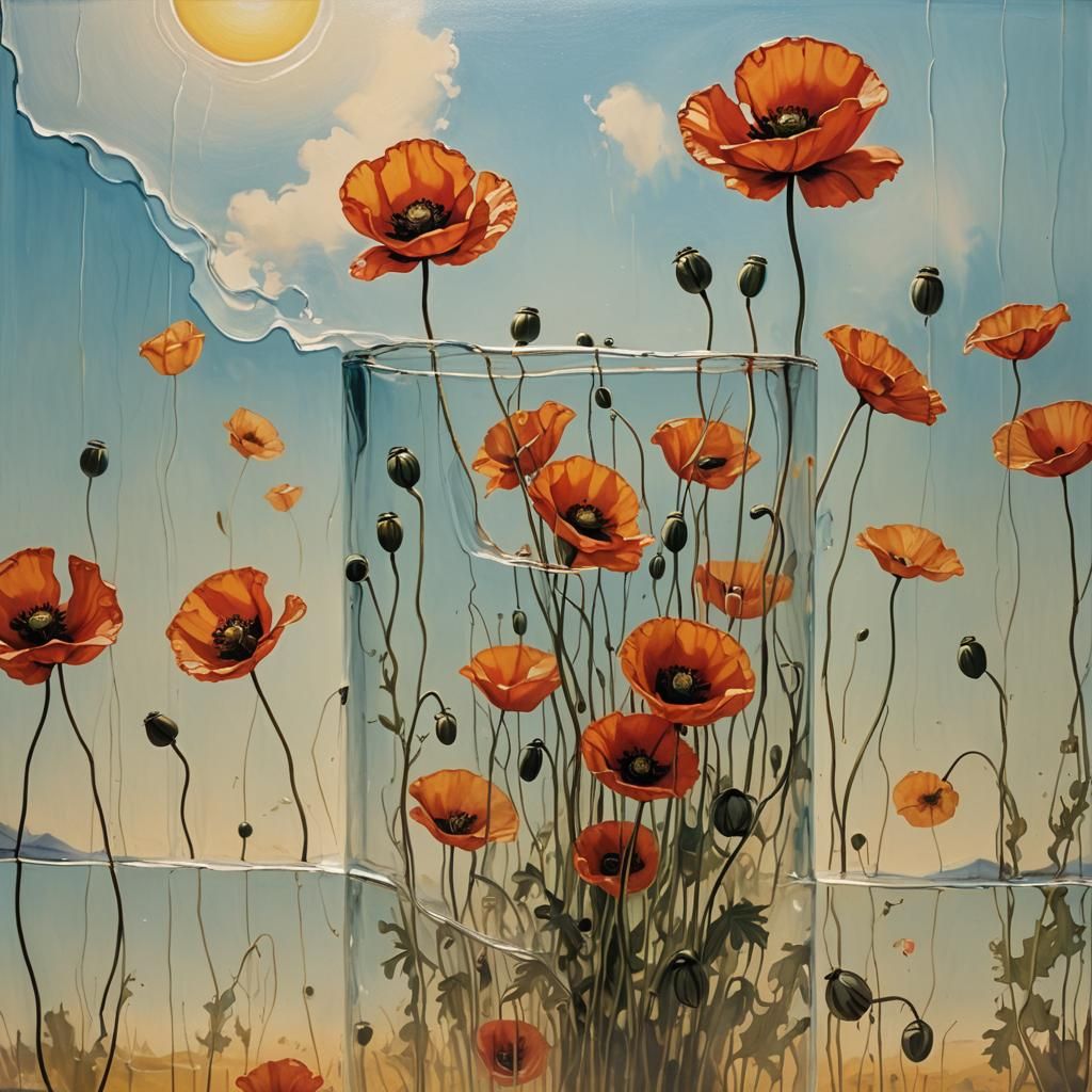 Surreal Poppies in Sunshine Through Glass