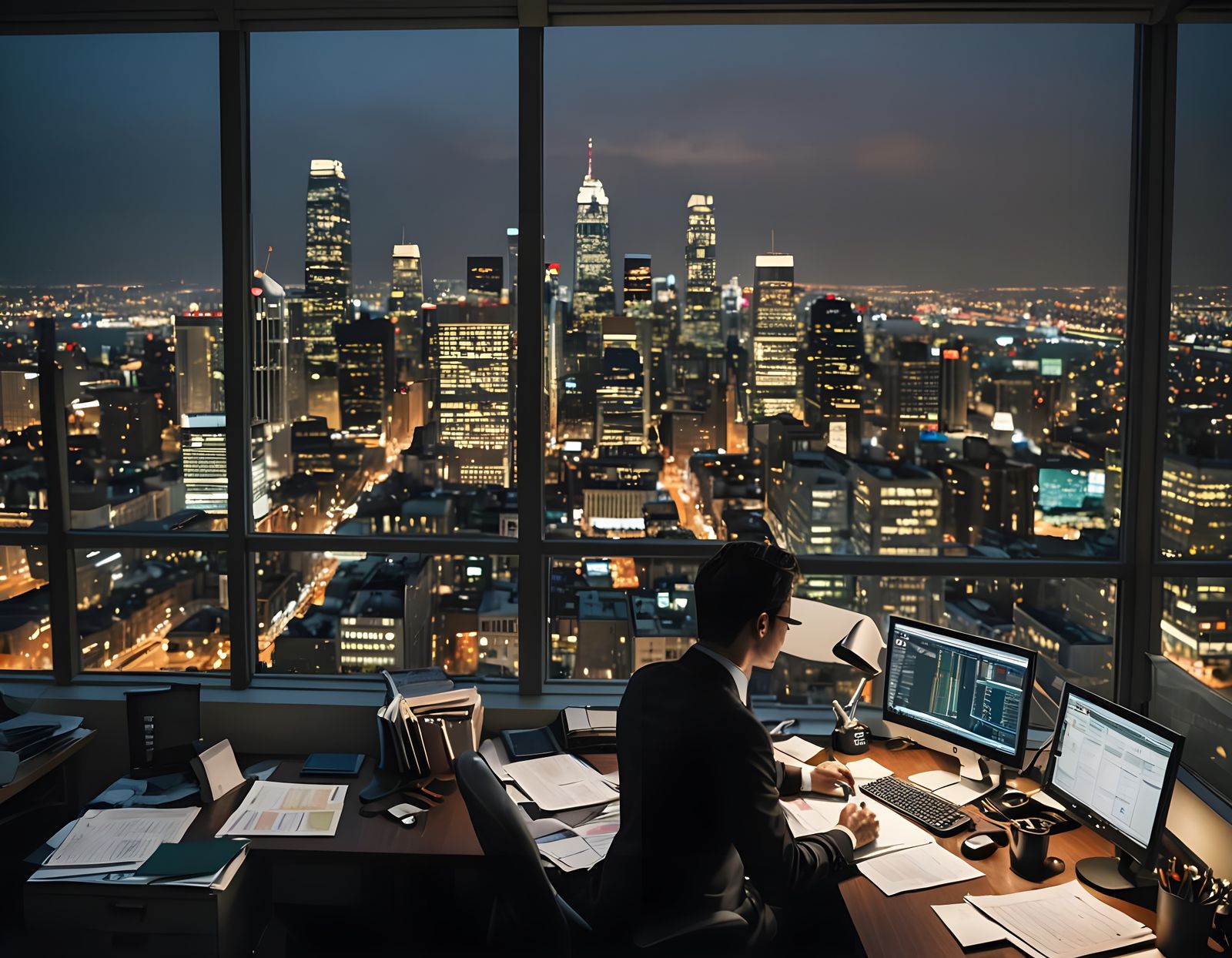 Financial Analyst in a Bustling Cityscape