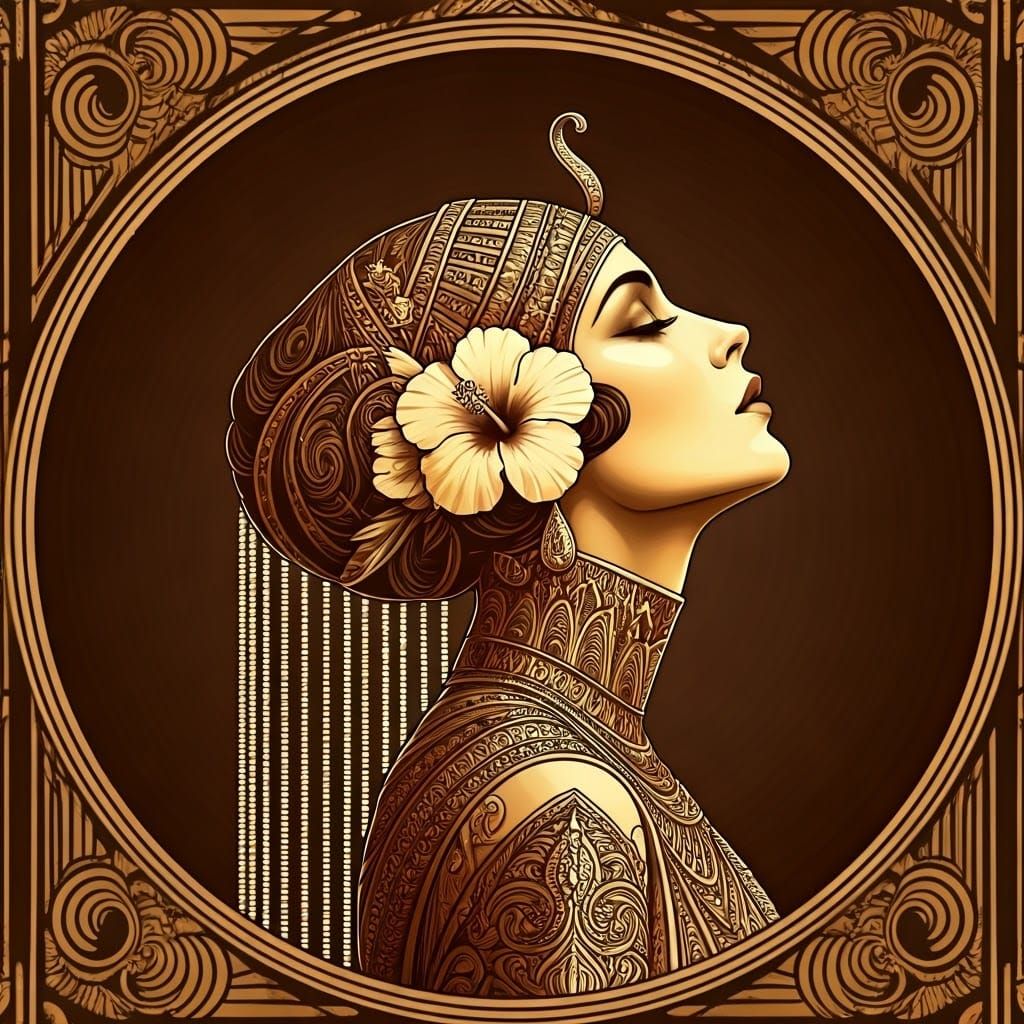 Art Deco Woman with Hibiscus Flowers
